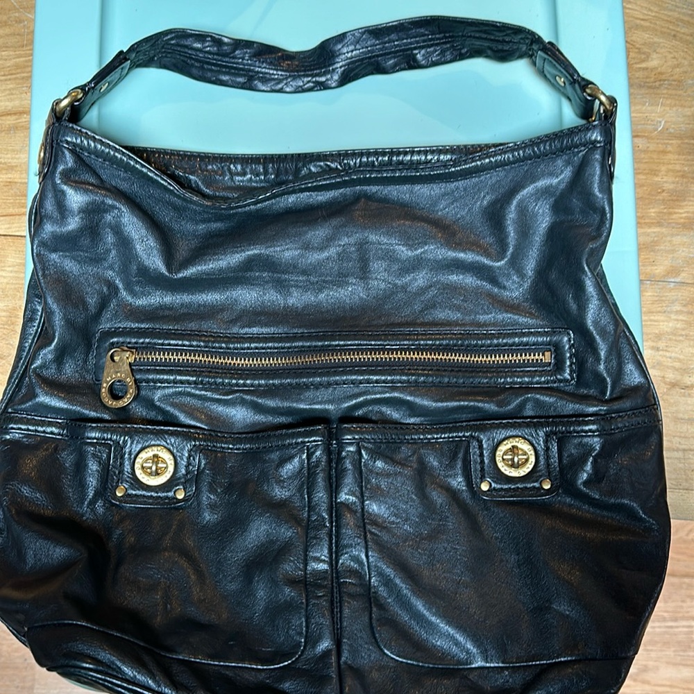 Vintage Y2K leather Marc by Marc Jacob’s black and gold leather shoulder satchel